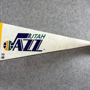 VINTAGE 90s Utah Jazz NBA Felt Pennant Banner Basketball Sports Team Flag White